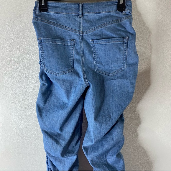 Labijou Boujee Chic Ruche Sides Scrunched Jeans Womens M Medium Blue Stacked - Picture 12 of 16